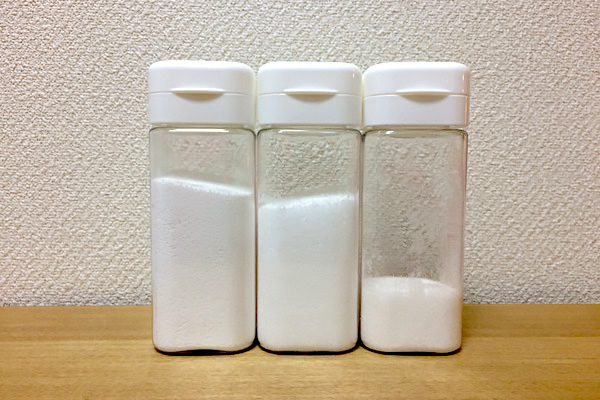 Dressing bottles filled with oxygen bleach, citric acid, and sesqui soda